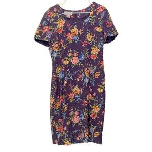 Talbots Maggy London 100% Silk Floral Dress Vintage 1990s